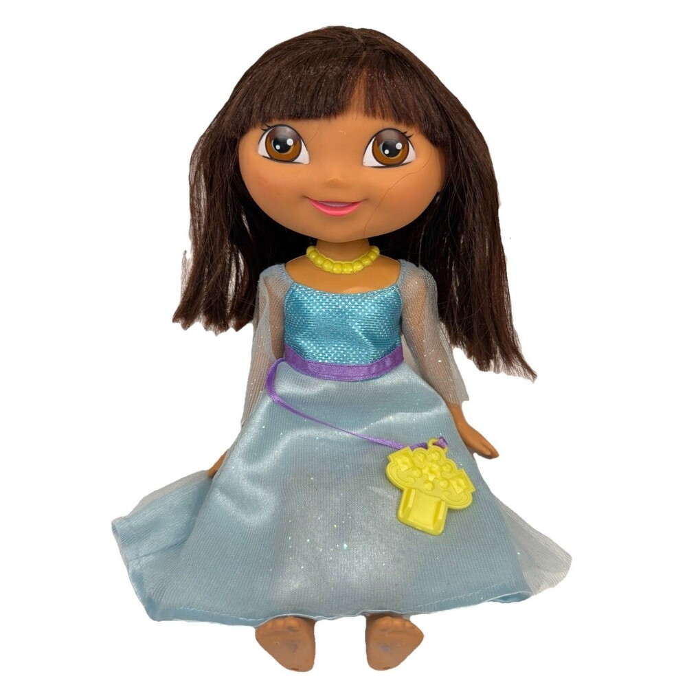 Dora the Explorer Dora Saves the Snow Princess Doll Blue Dress Fisher Price 11”